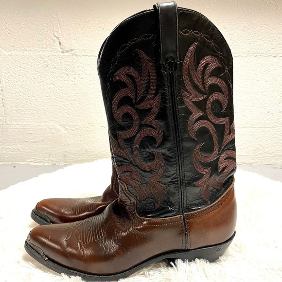 Durango Cowboy Boots Mens Size 10D Western Leather Toe Cap Brown Black DB464 - Picture 5 of 10